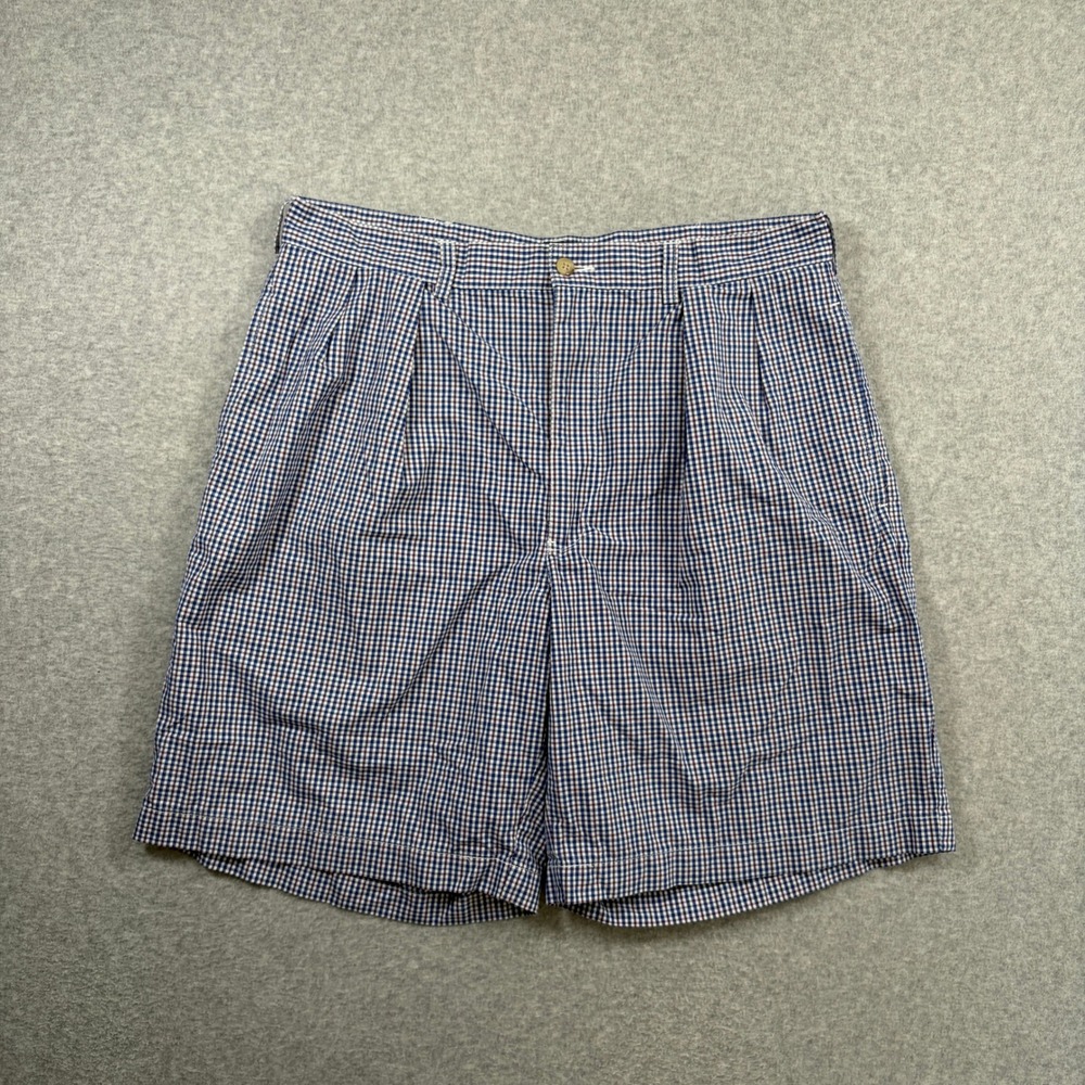 Polo Ralph Lauren Tyler Short Men 36 (Fit 34) Blue Gingham Plaid Vintage Pleated